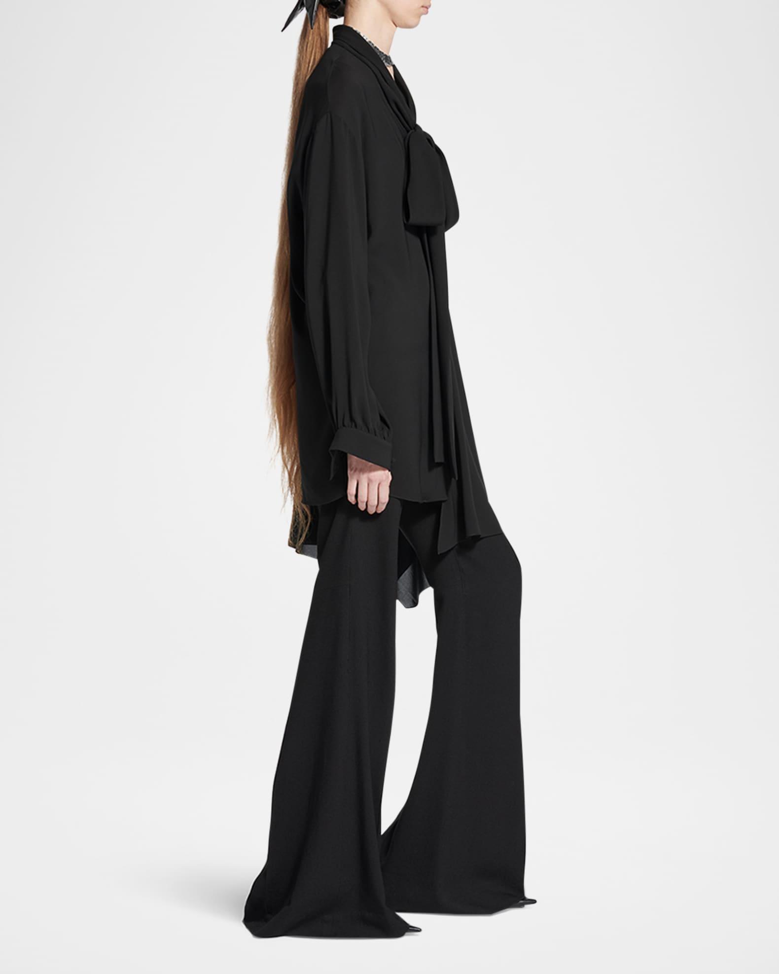 Long-Sleeve Silk Scarf Blouse Product Image