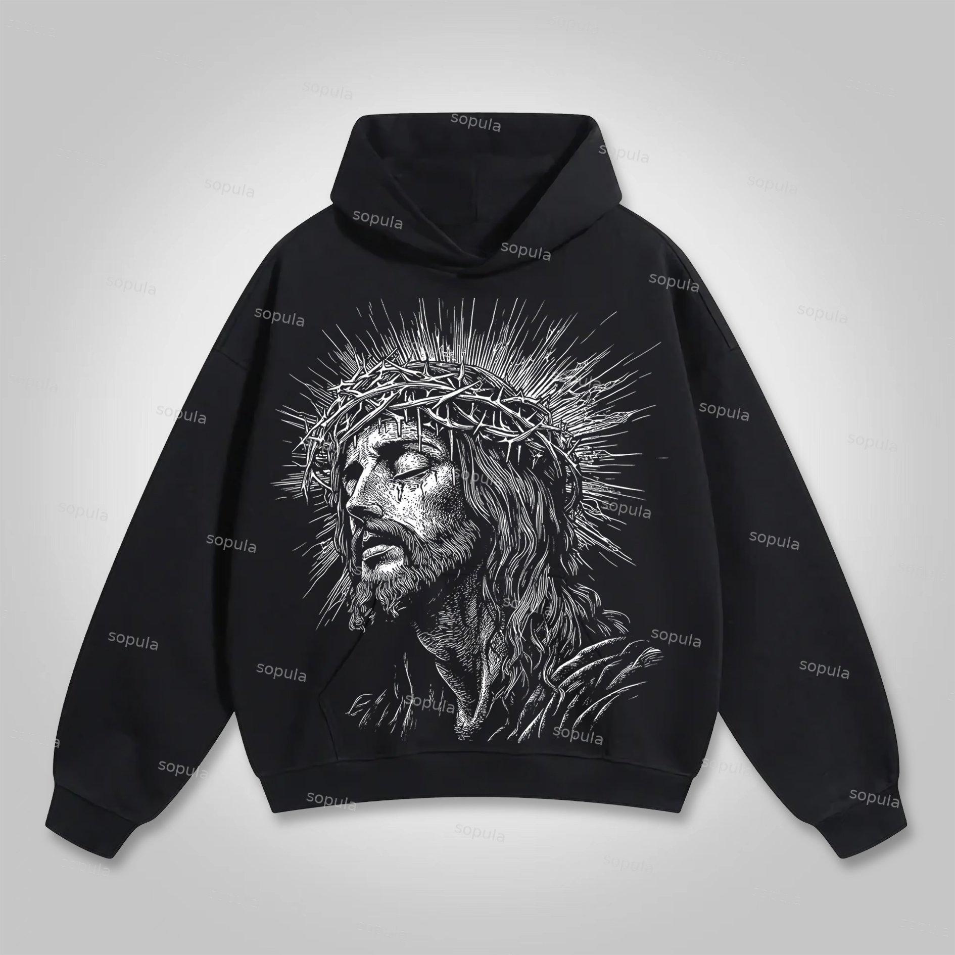 Sopula Vintage I Fear God Jesus Graphic Print Hoodie Product Image