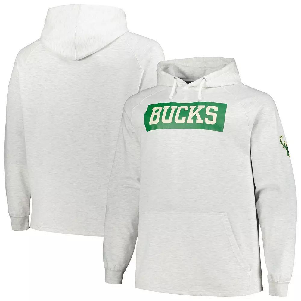 Men's Fanatics Branded Ash Milwaukee Bucks Big & Tall Raglan Tri-Blend Pullover Hoodie,  Product Image