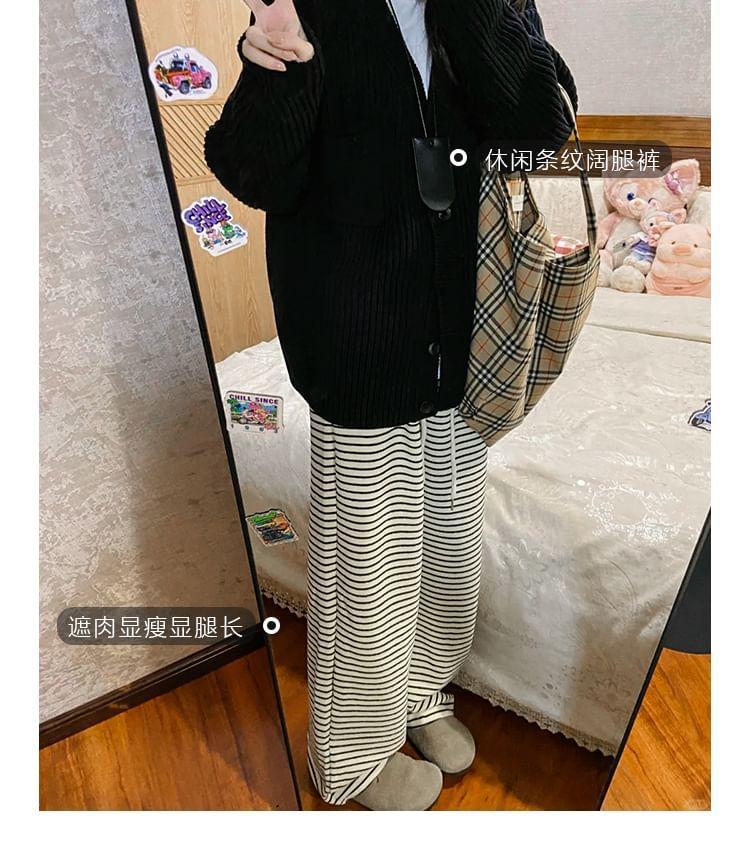 High Waist Striped Wide Leg Pants Product Image