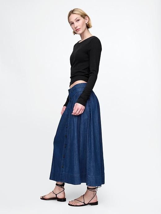 Denim Western Yoke Midi Skirt Product Image