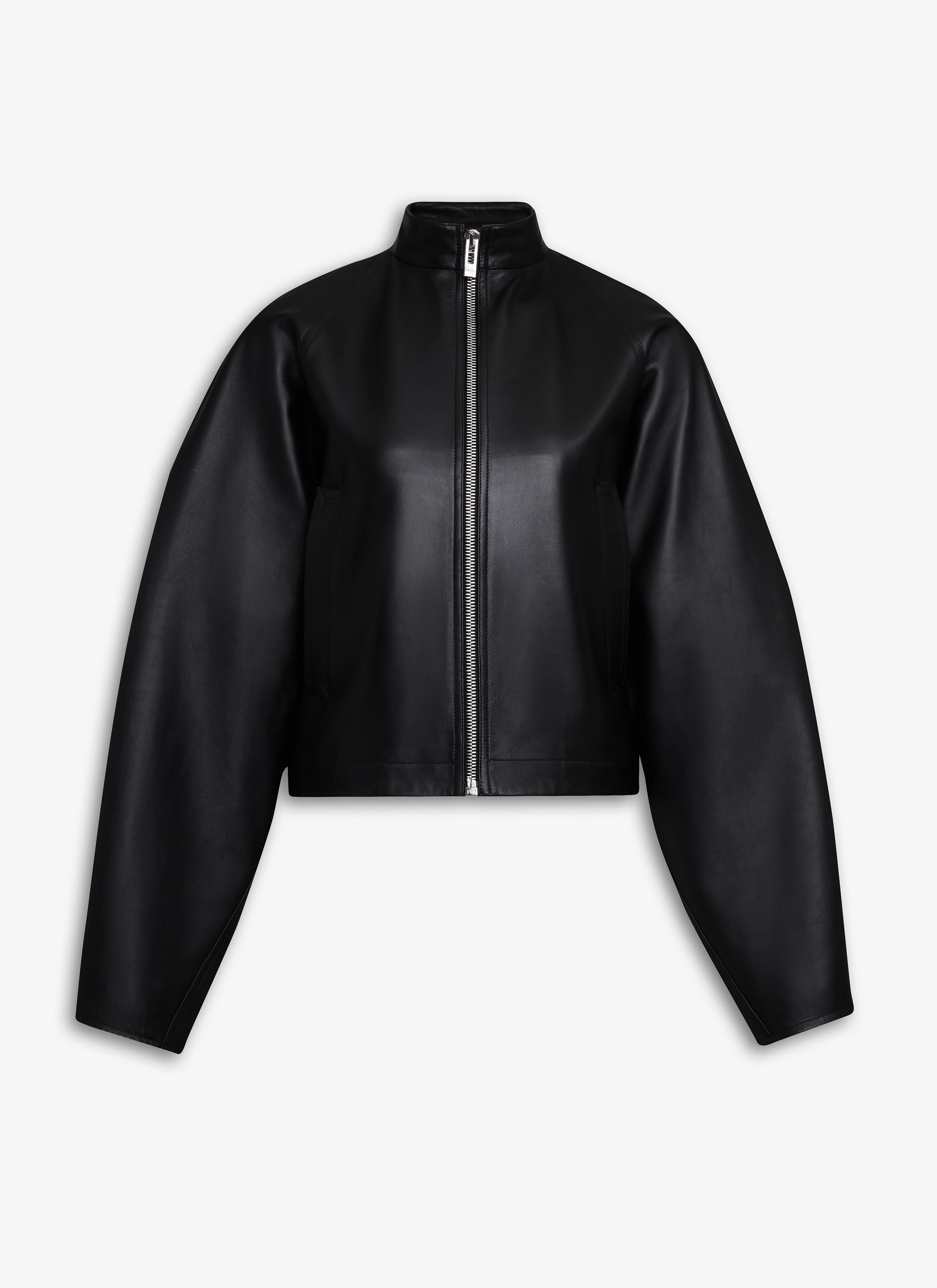 BLACK ROUND LEATHER JACKET Product Image