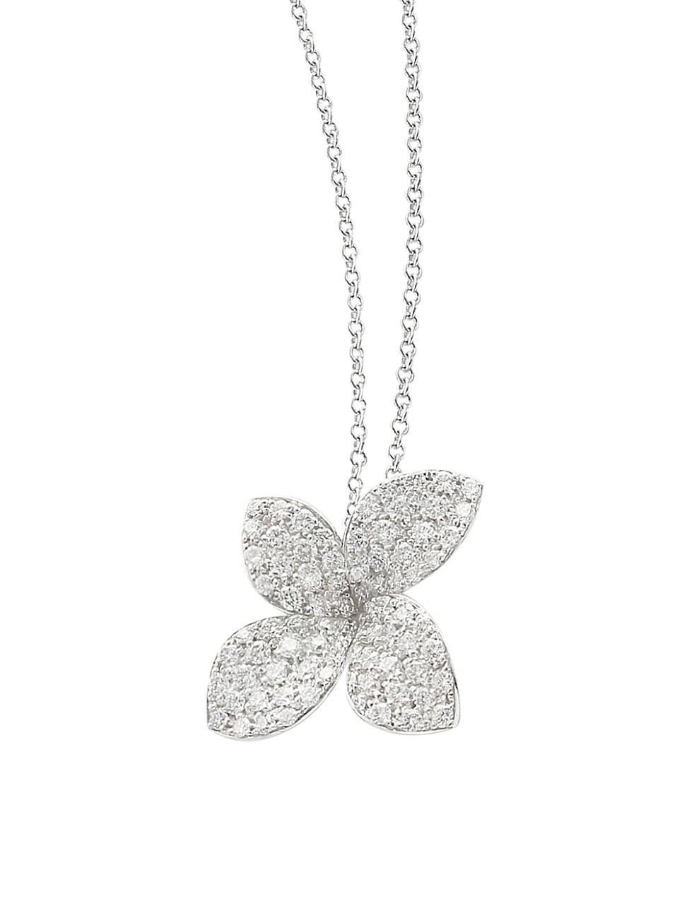 Womens Petit Garden 18K White Gold & Pav Diamond Flower Necklace Product Image