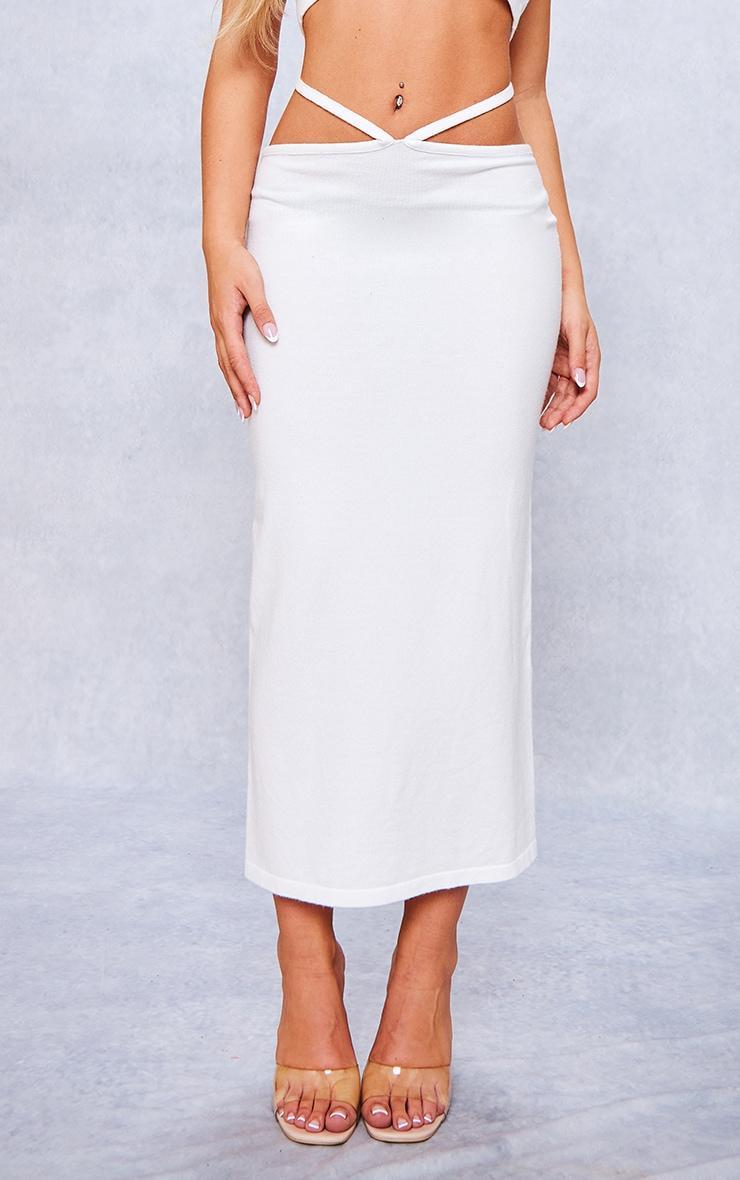  White Soft Knit Waist Tie Midaxi Skirt Product Image