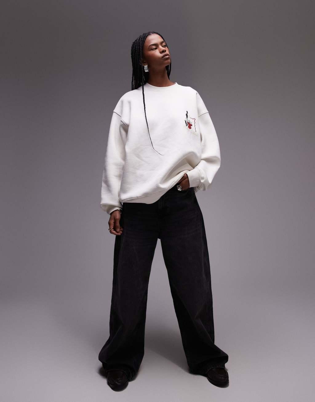 Topshop graphic city oversized sweatshirt in off white Product Image