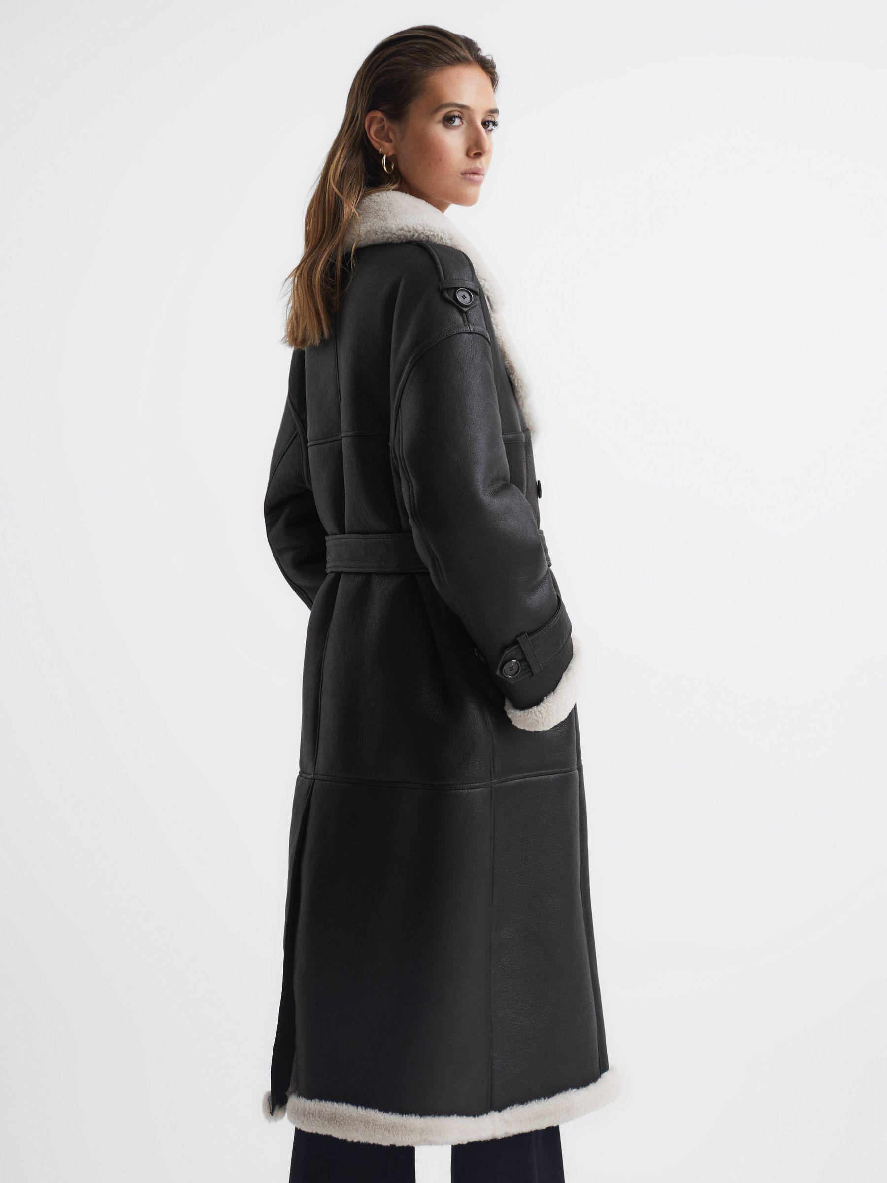 Shearling Trench Coat in Black Product Image