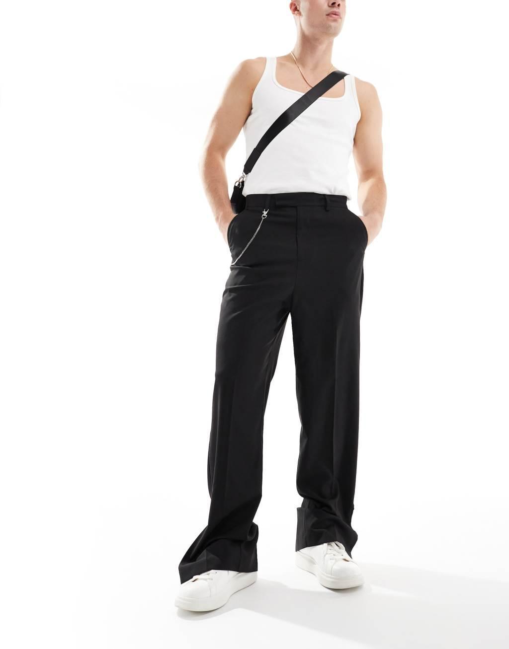 ASOS DESIGN smart straight leg pants with belt chain in black Product Image