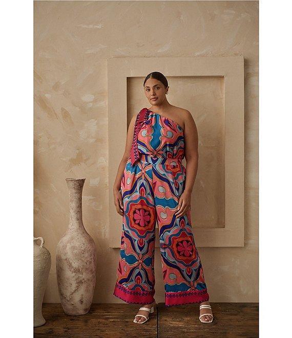 Sugarlips Plus Abstract/Geometric-Printed Border-Hem Coordinating Palazzo Pants Product Image