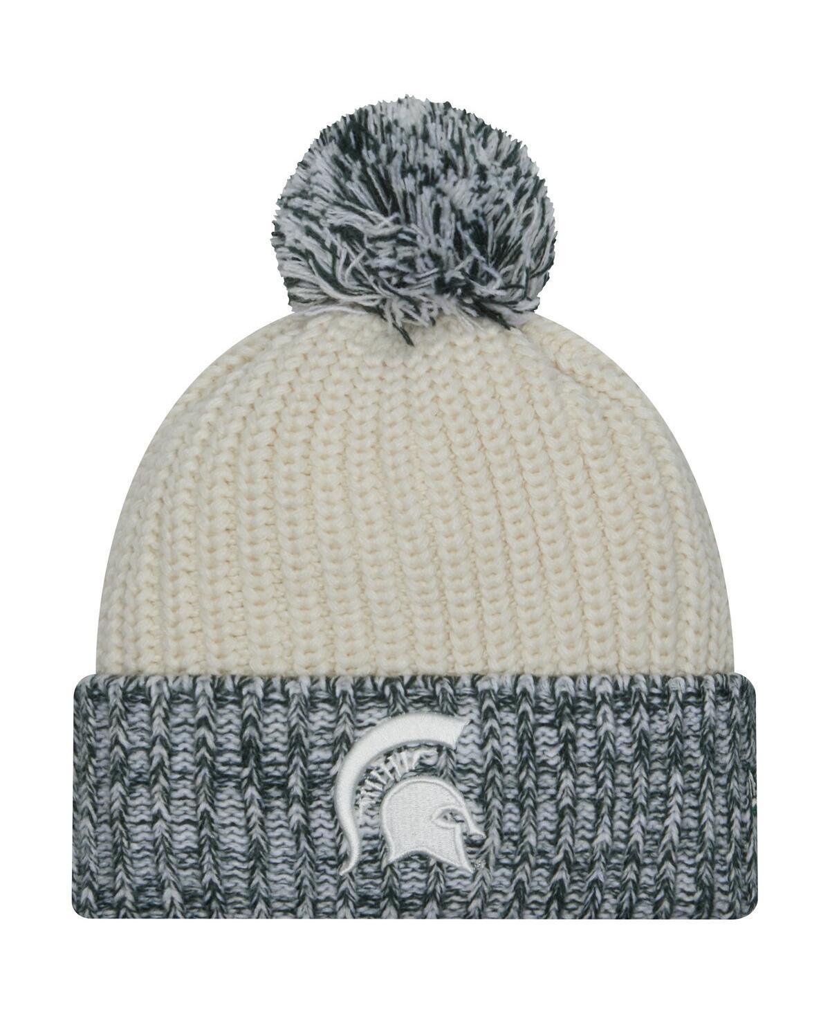 Womens New Era Cream Michigan State Spartans Fresh Cuffed Knit Hat with Pom Product Image