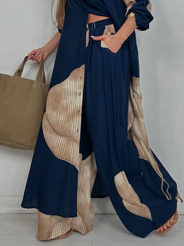 High Waisted Wide Leg Drawstring Elasticity Floral Printed Split-Joint Pants Trousers Product Image