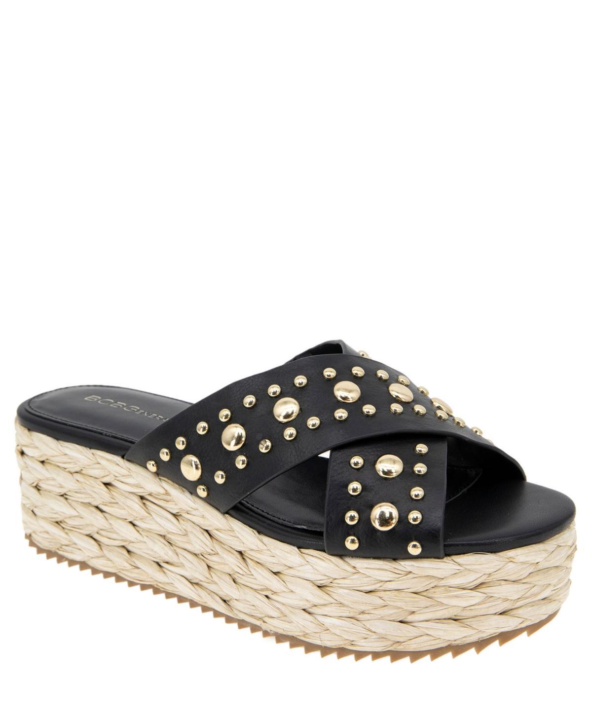 BCBGeneration Womens Gladda Studded Flatform Raffia Slip-On Crossband Wedge Sandals Product Image