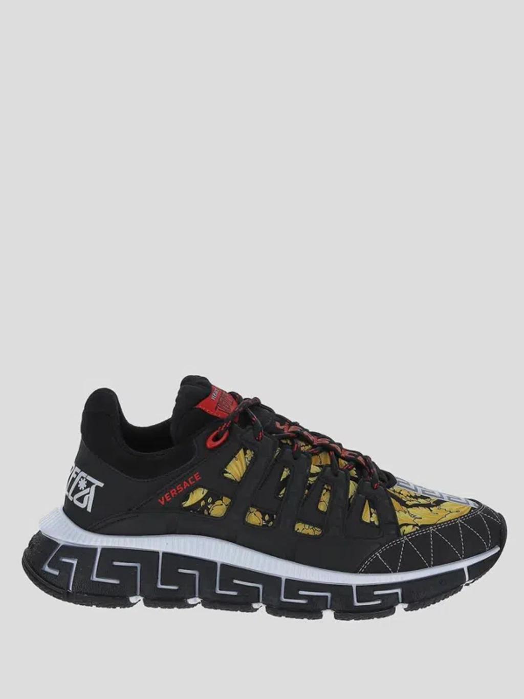 VERSACE Trigreca Baroque-print Sneakers In Black Product Image