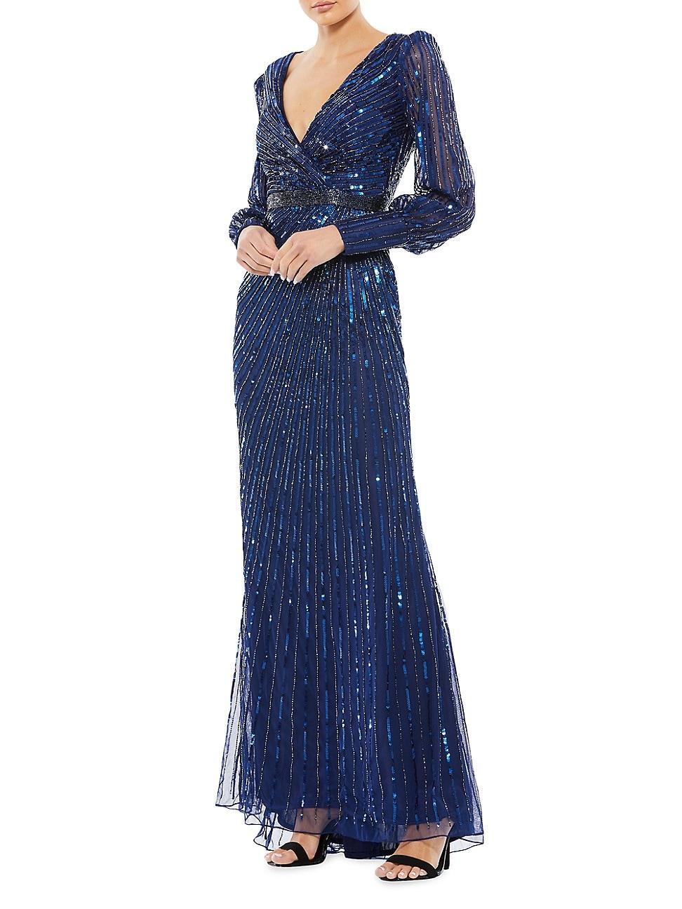 Womens Sequined Blouson-Sleeve Gown Product Image