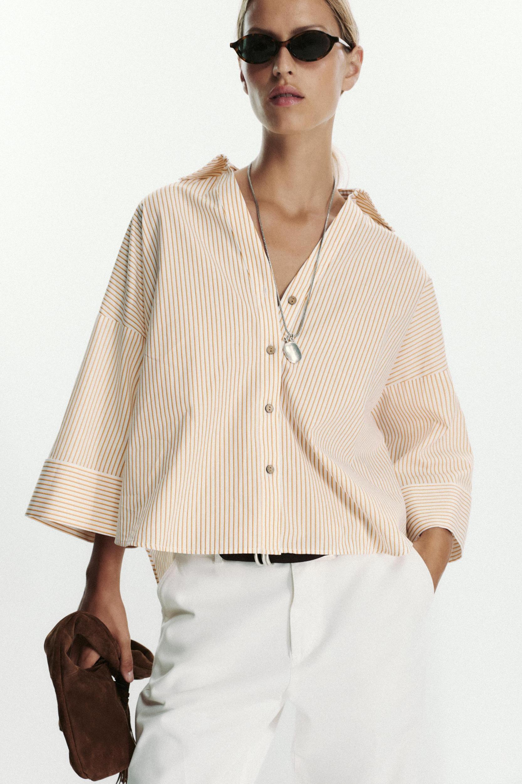 STRIPED POPLIN SHIRT WITH WIDE SLEEVES Product Image