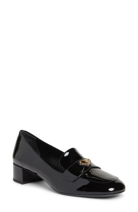 PRADA Vernice Patent Loafer Pumps In Black Product Image