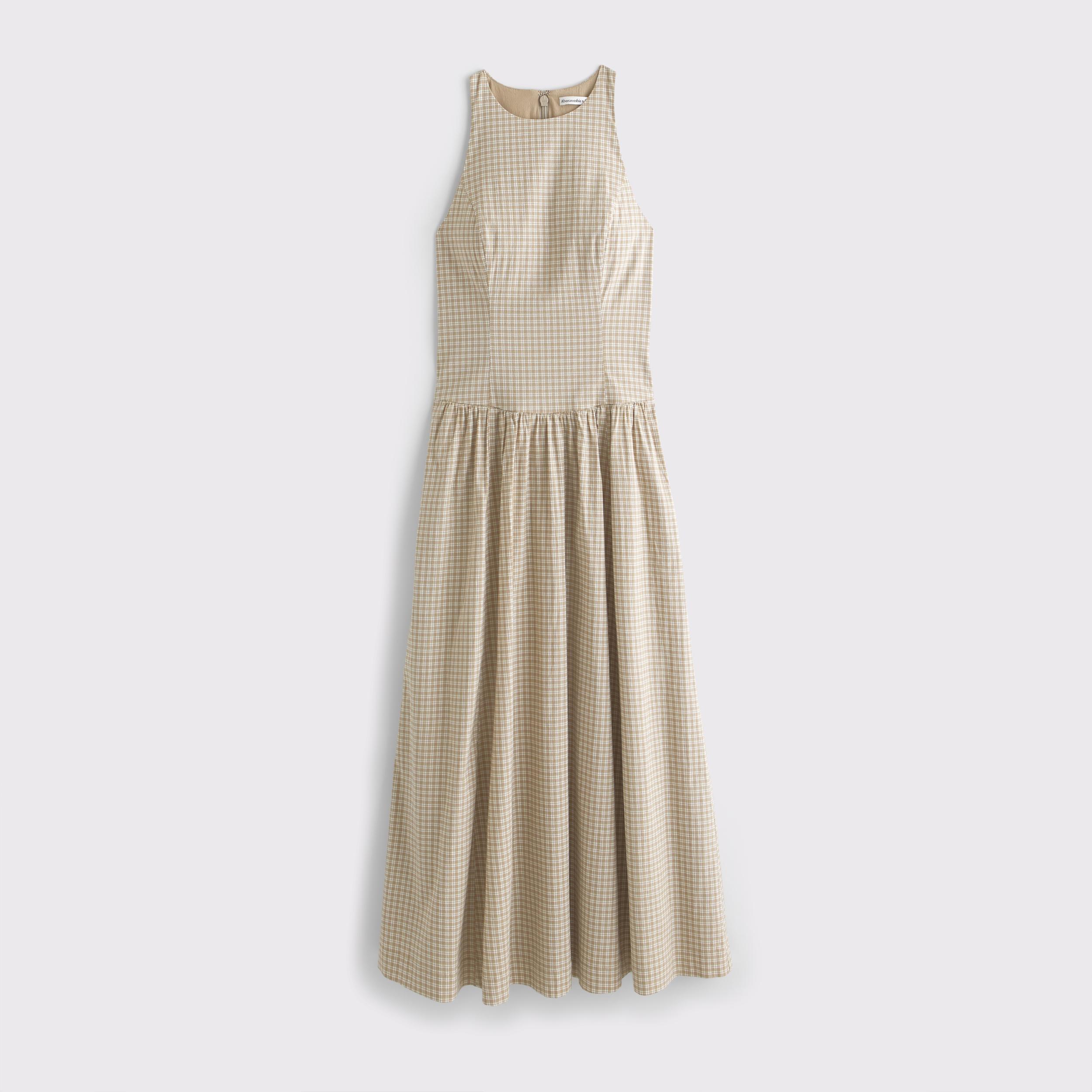 High-Neck Drop-Waist Midi Dress Product Image