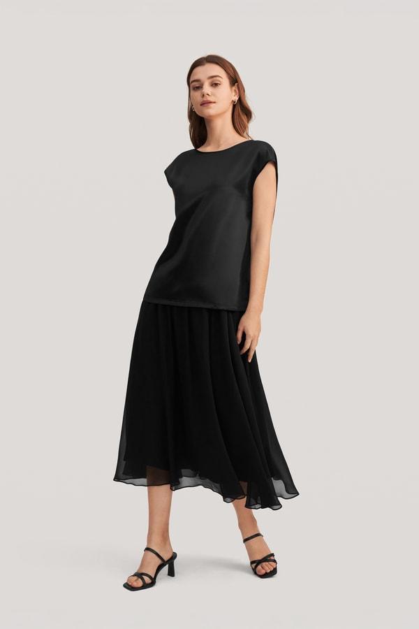 LILYSILK Silk T Shirt for Women Blue Natural Silk Smooth Basic Round Neck Free of Harmful Chemicals S Product Image