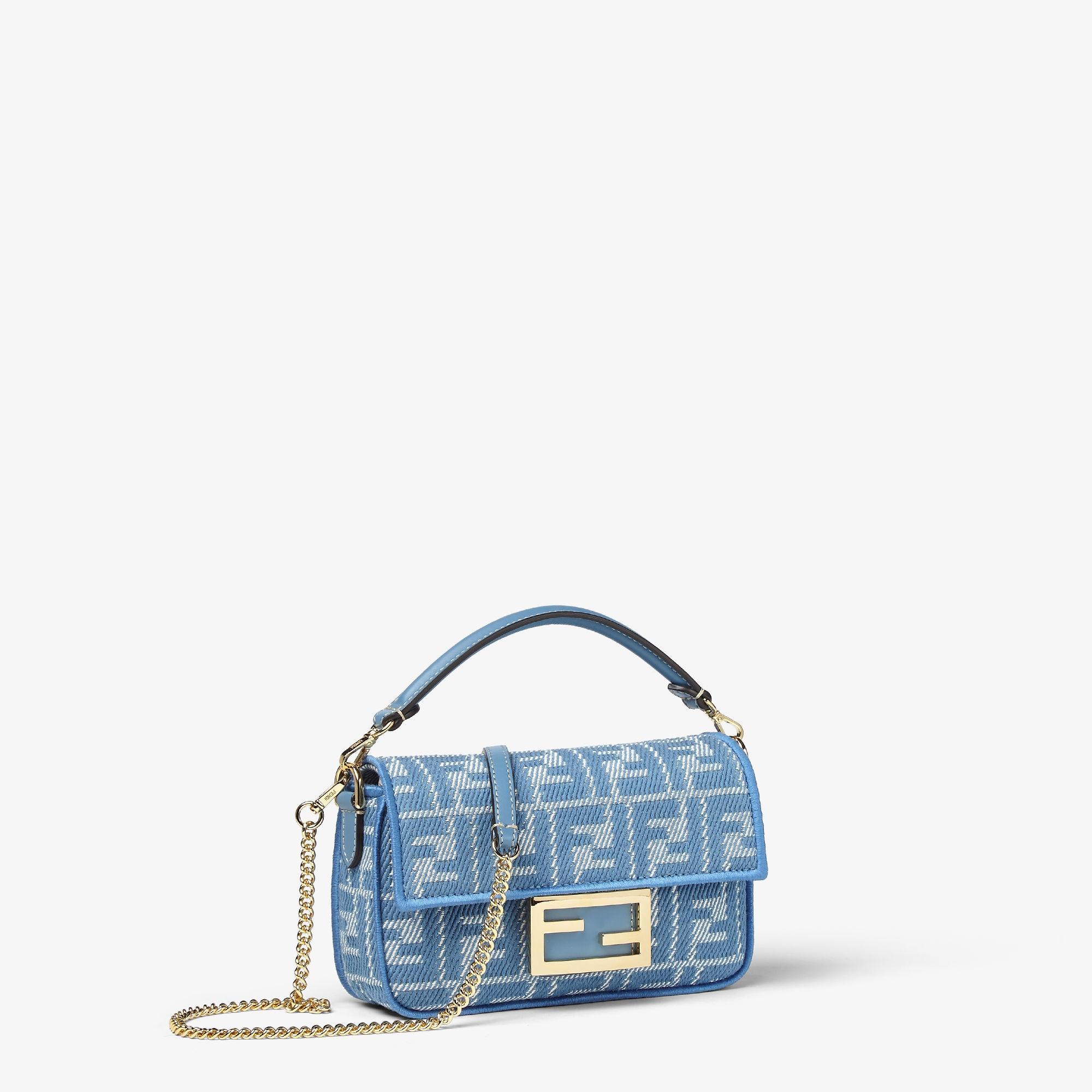 Baguette MiniBlue denim-effect FF jacquard bag Product Image