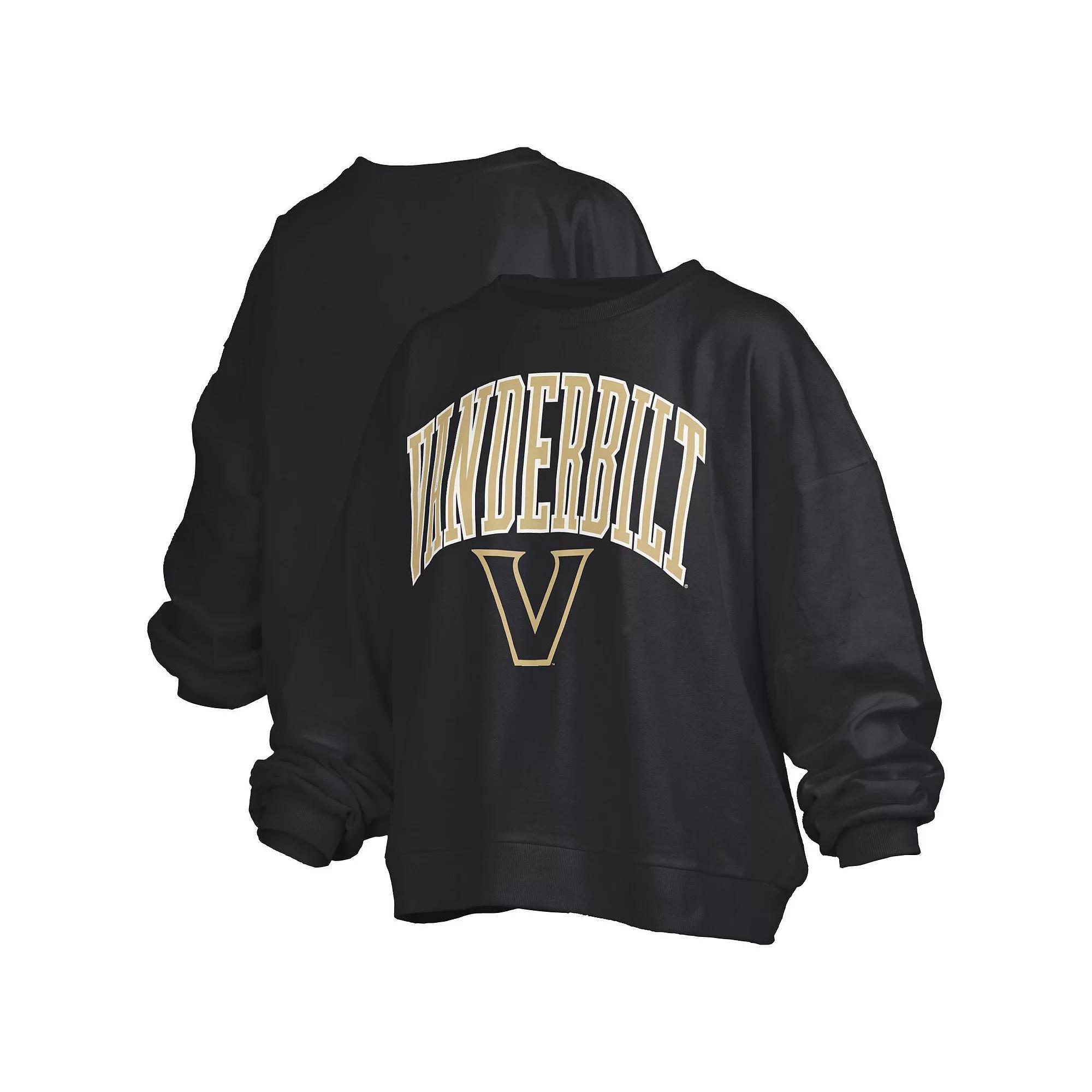 Women's Pressbox Black Vanderbilt Commodores Janise Arch Over Logo Waist Length Oversized Pullover Sweatshirt, Size: XL Product Image