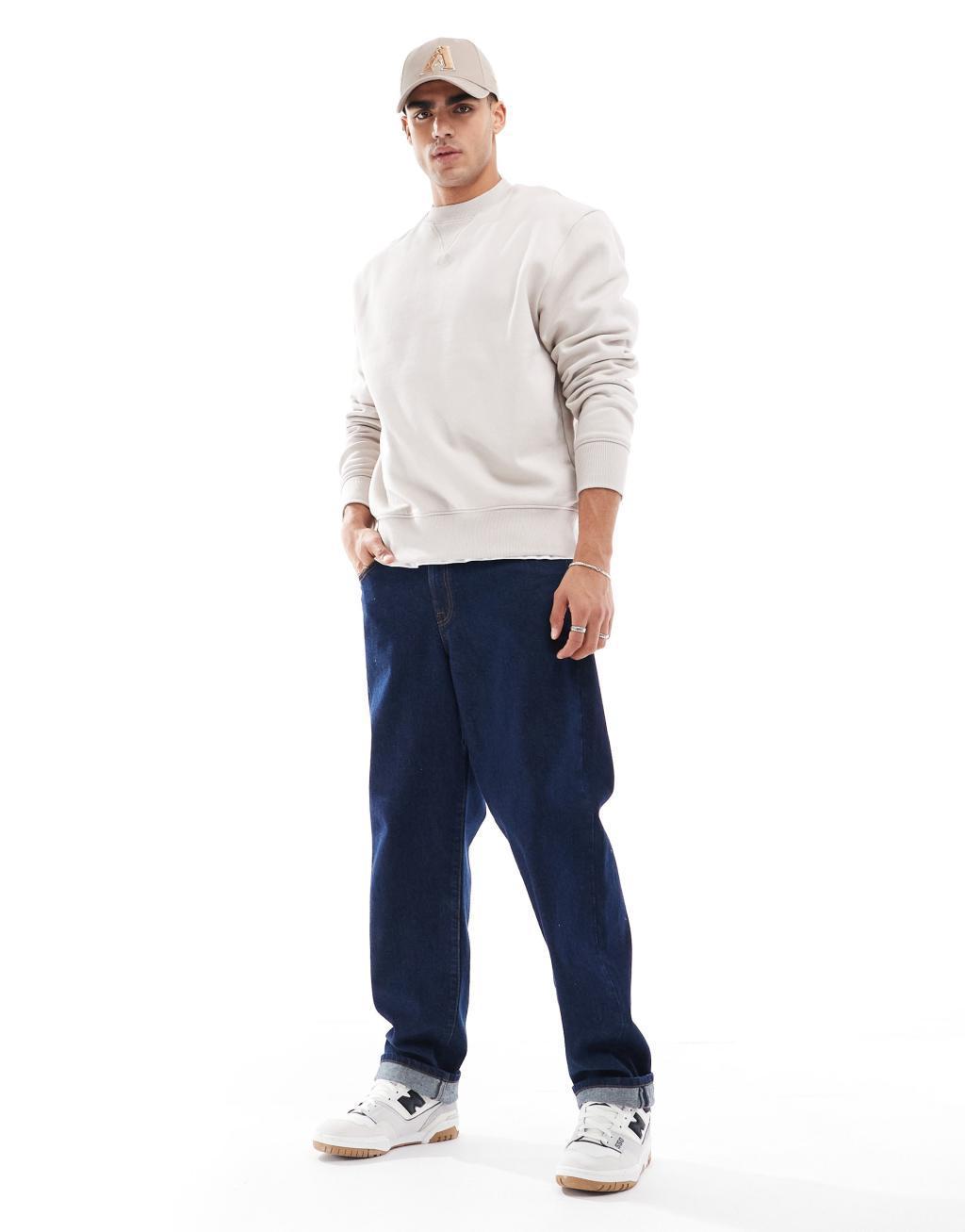 ASOS DESIGN premium heavyweight oversized sweatshirt in light beige Product Image