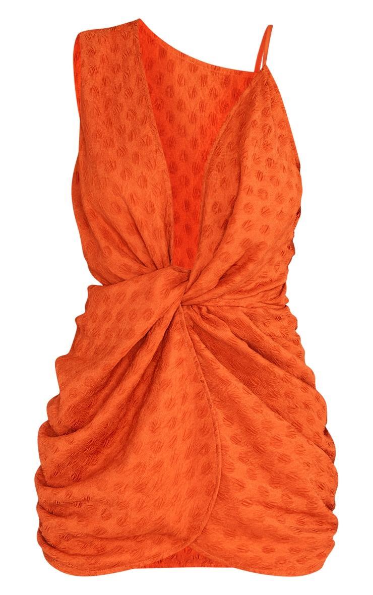 Burnt Orange Textured Plunge Knot Detail Bodycon Dress Product Image