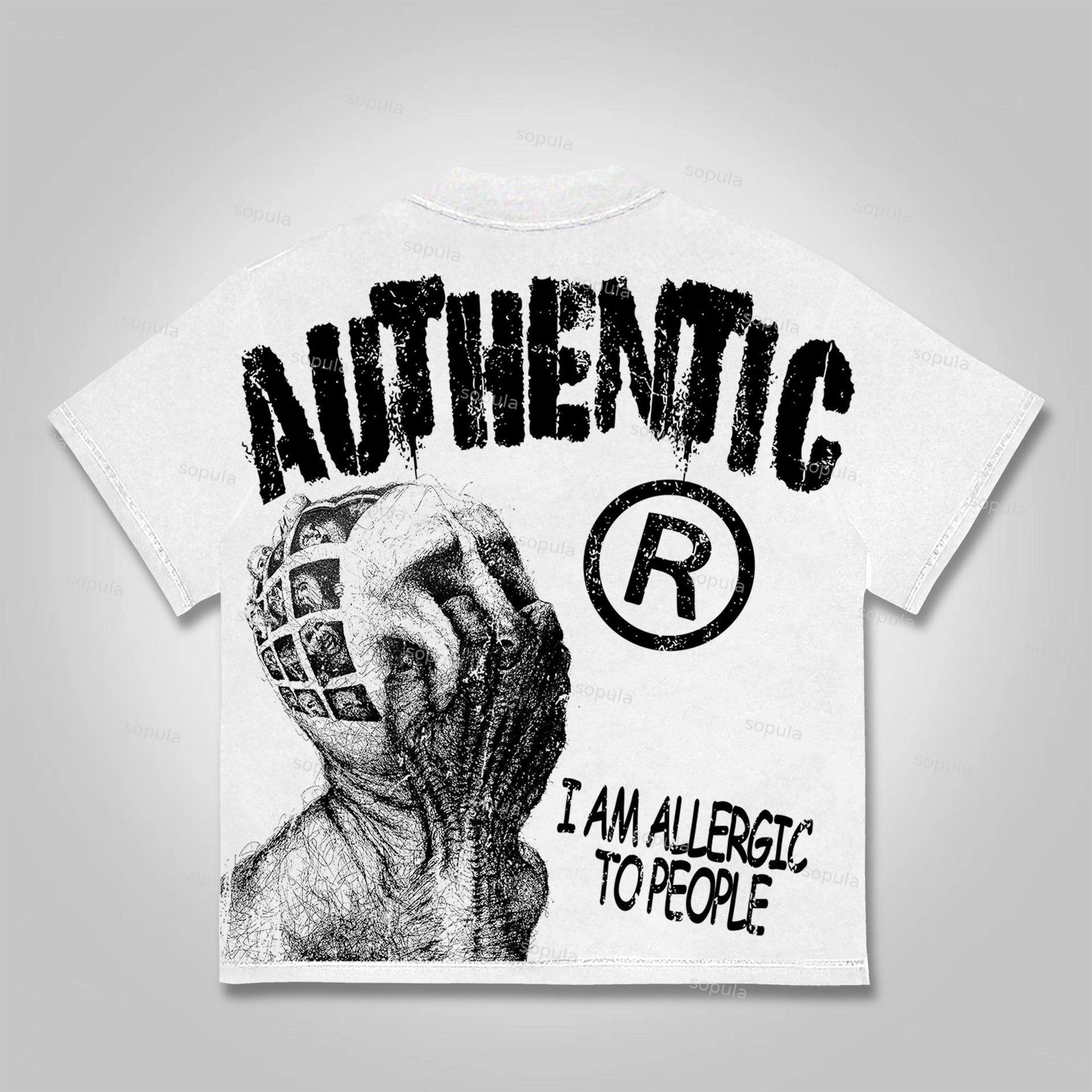 Sopula Vintage I Am Allergic To People Graphics Print Cotton T-shirt Product Image