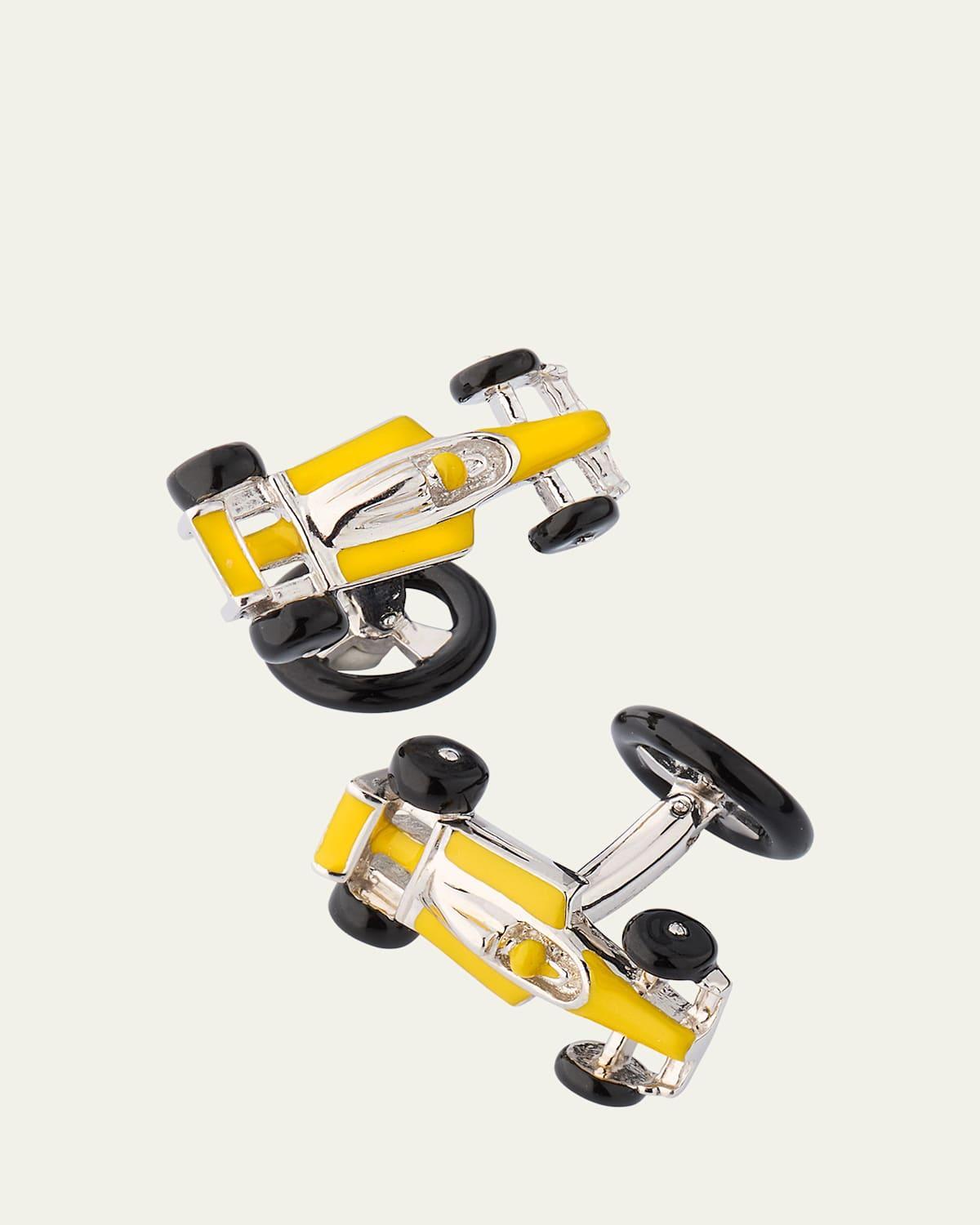 Mens Sterling Silver Enamel Race Car Cufflinks Product Image