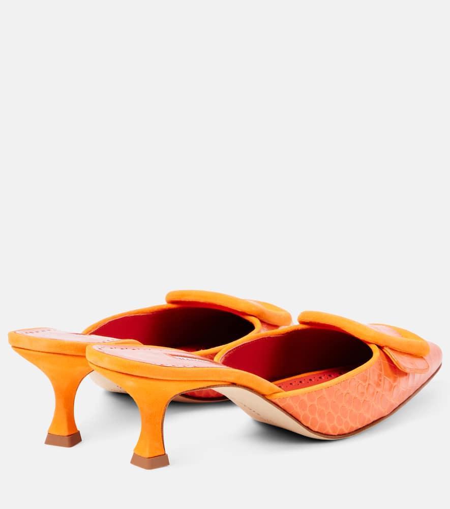 Maysalebi 50 Suede-trimmed Croc-effect Leather Mules In Bora Product Image