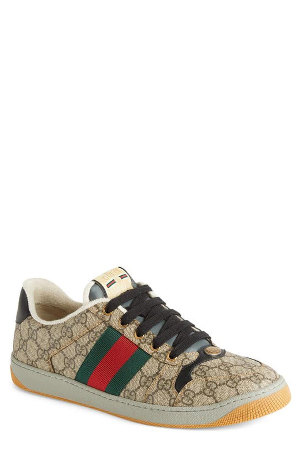 GUCCI Screener Gg Logo Taupe Leather Sneakers In Brown Product Image