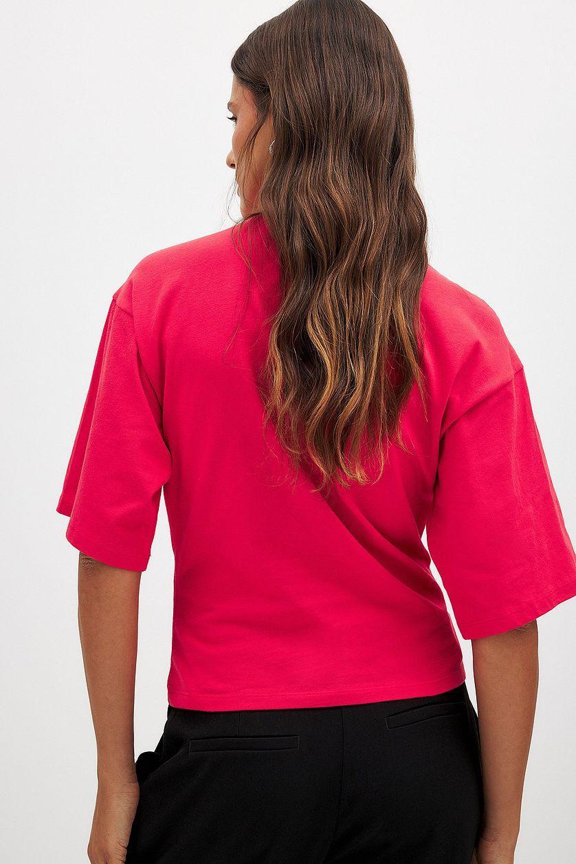 Funnel Neck Shaped Cotton T-shirt Product Image