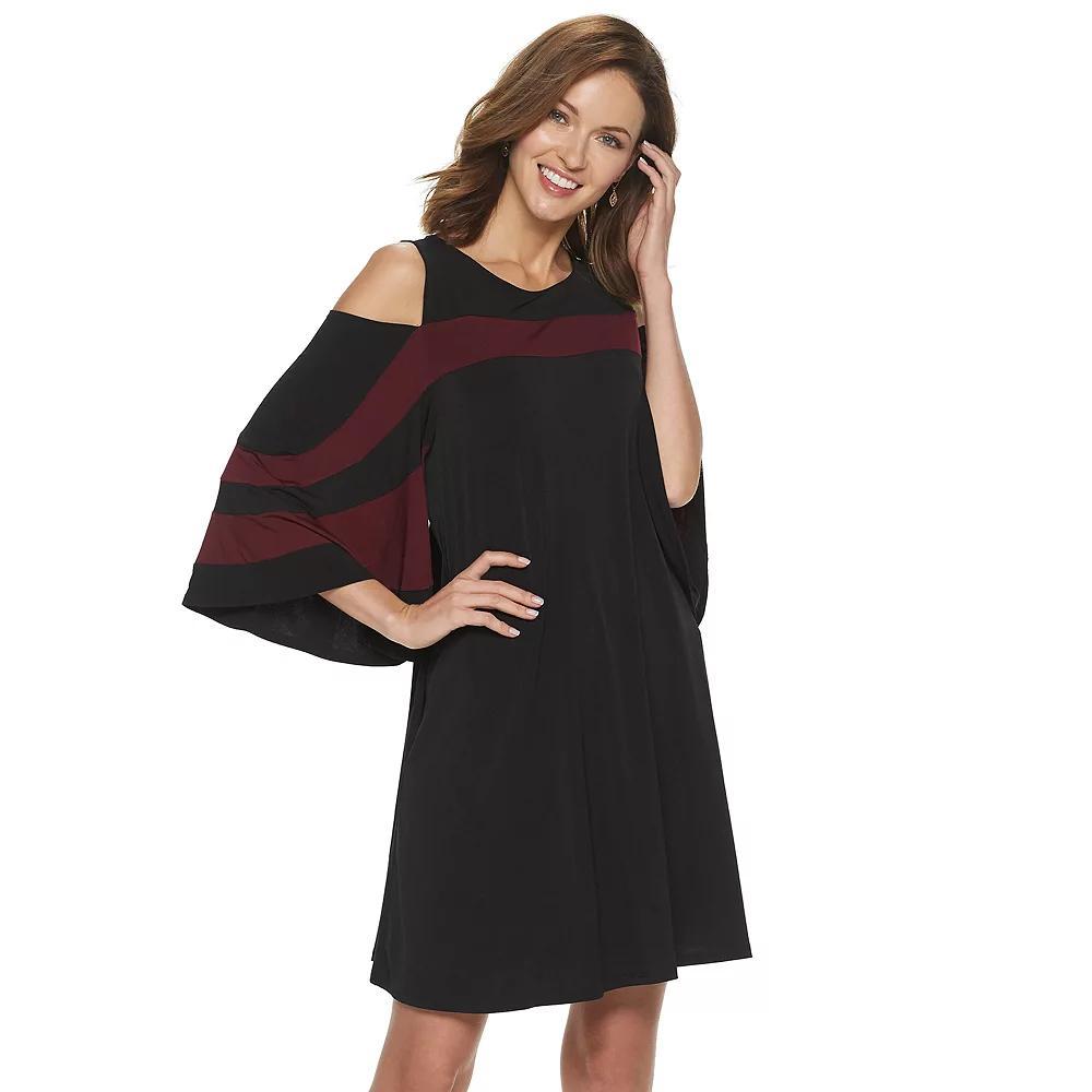 Women's Nina Leonard Draped Sleeve Cold-Shoulder Dress, Size: XL, Deep Red Team Product Image