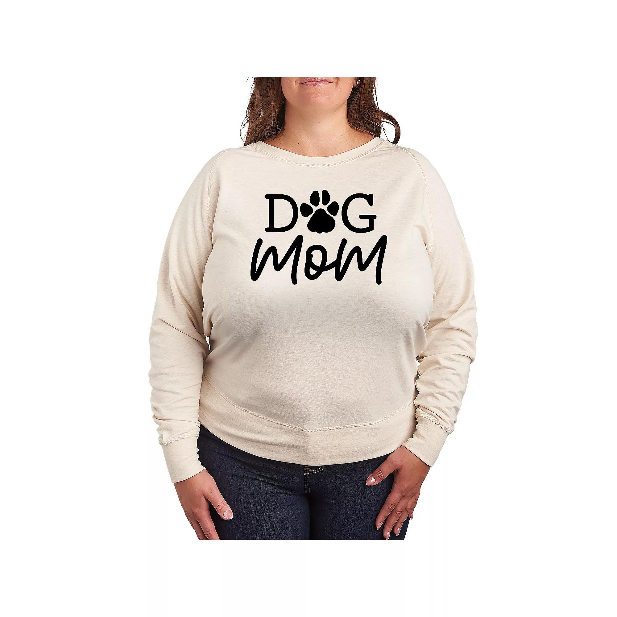 Plus Size Dog Mom French Terry Long Sleeve Tee, Women's, Size: 1XL, Beige Product Image