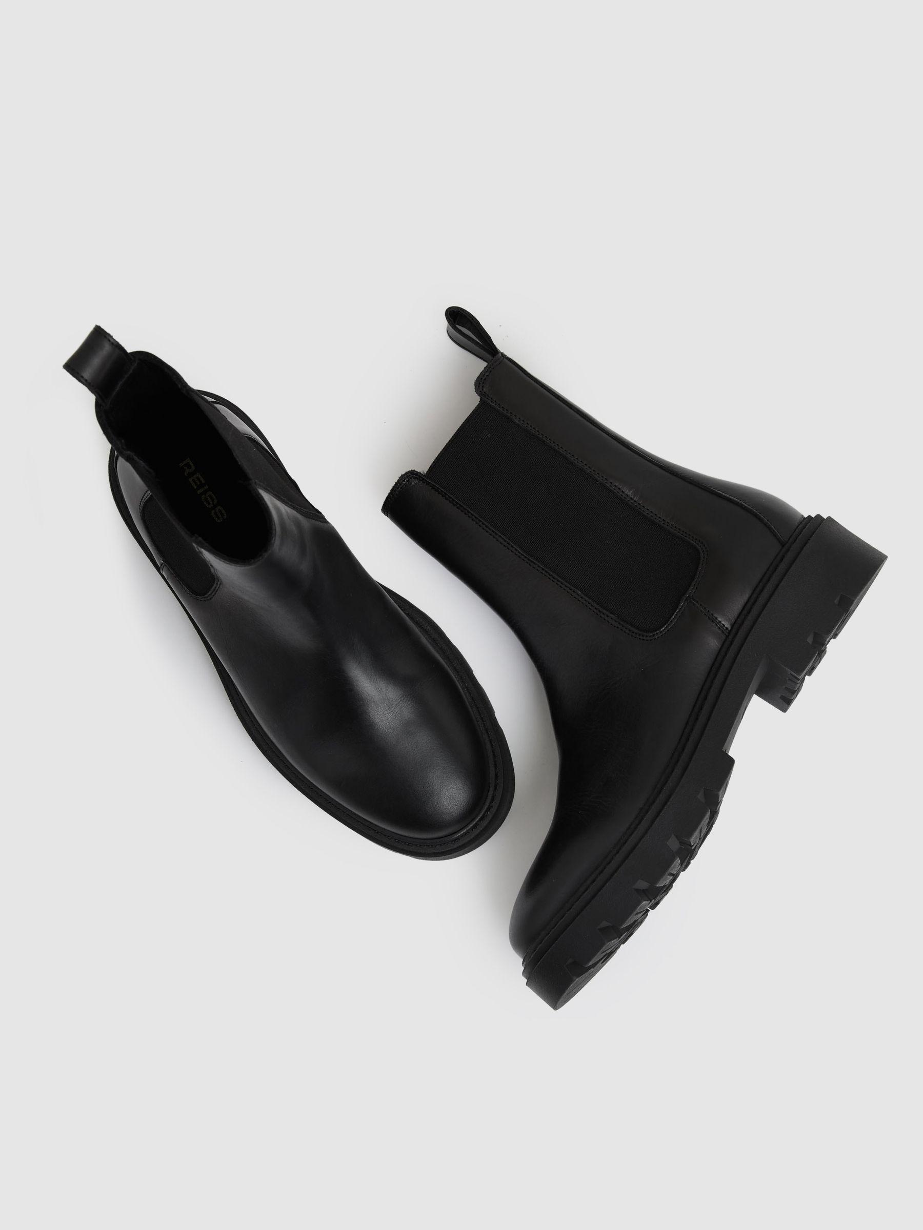 Leather Cleated Sole Chelsea Boots in Black Product Image