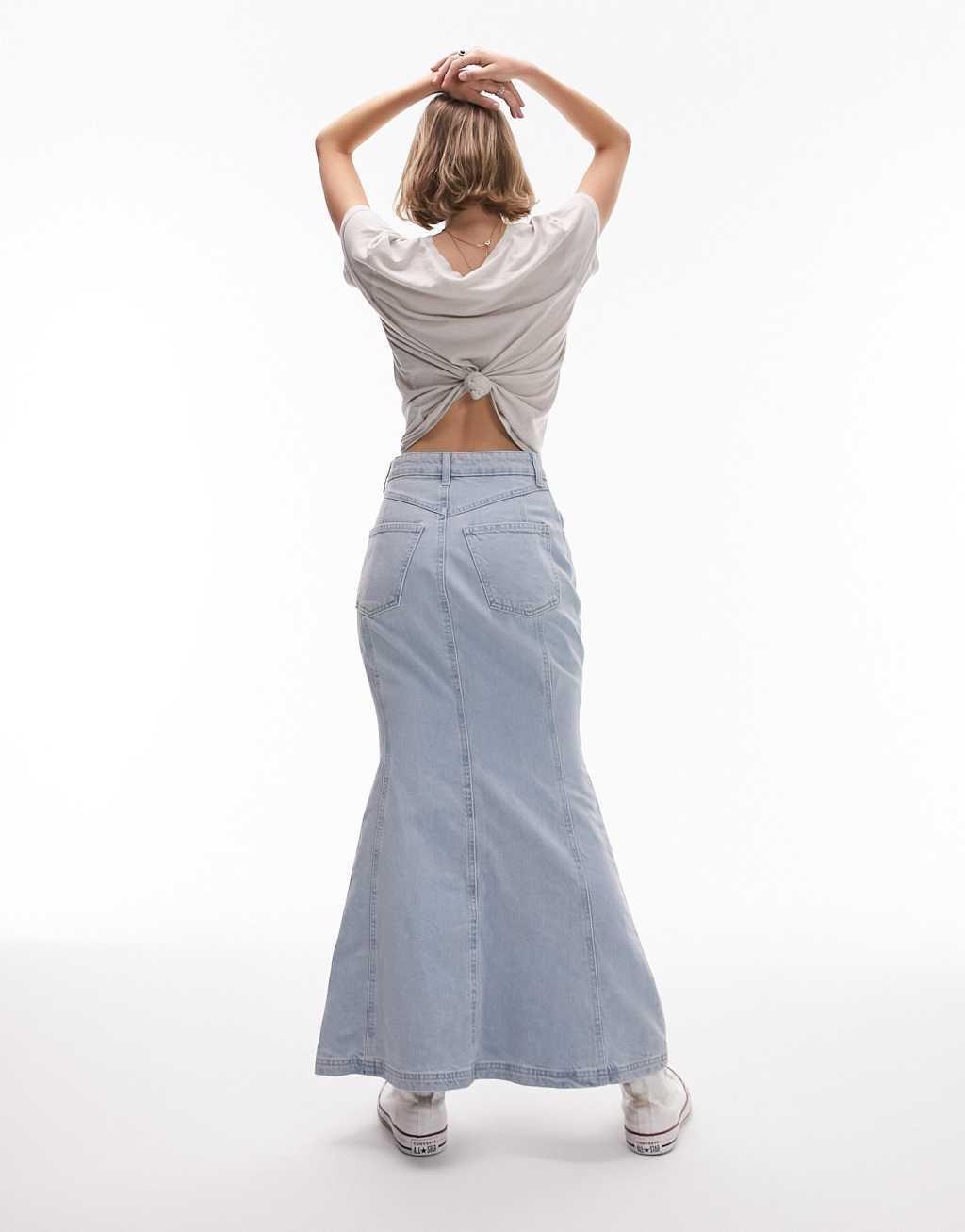 Topshop Petite high waist denim fishtail skirt Product Image