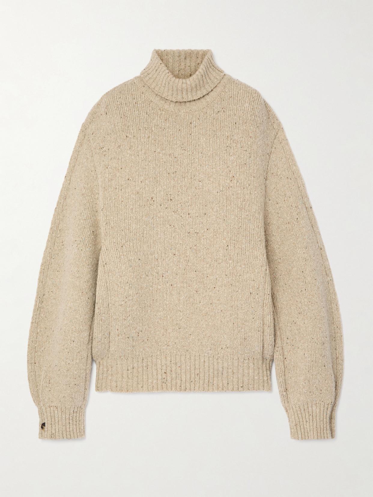 BOTTEGA VENETA Button-detailed Wool Turtleneck Sweater In Neutrals Product Image