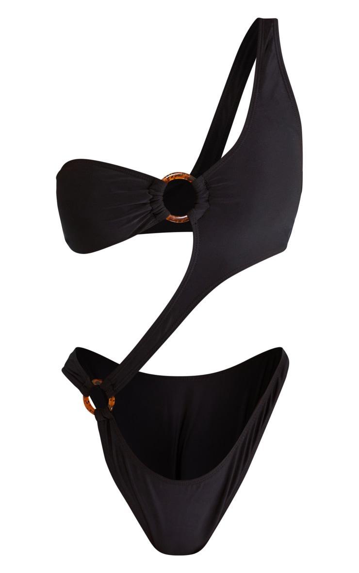 Black One Shoulder Cut Out O Ring Detail Swimsuit Product Image