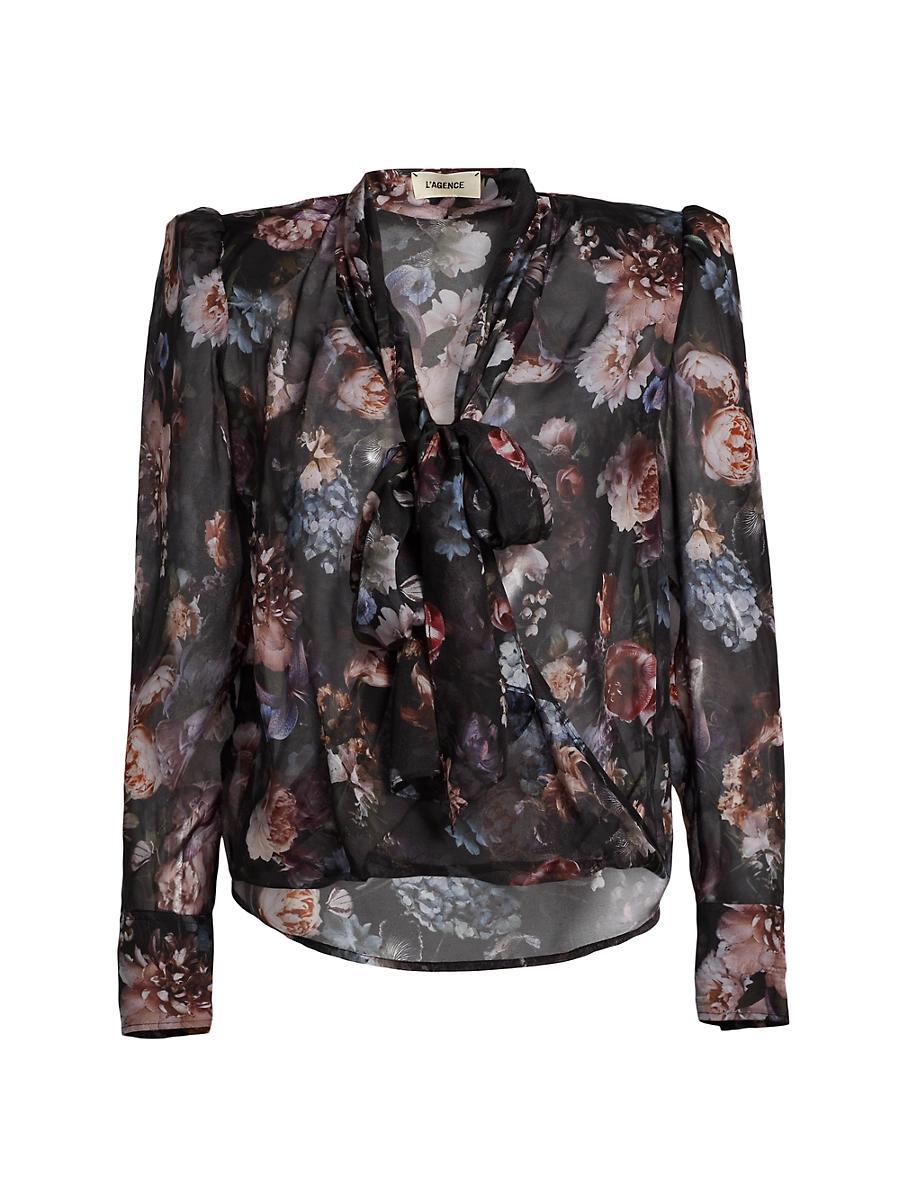 Womens Cambria Floral Silk Tieneck Blouse Product Image