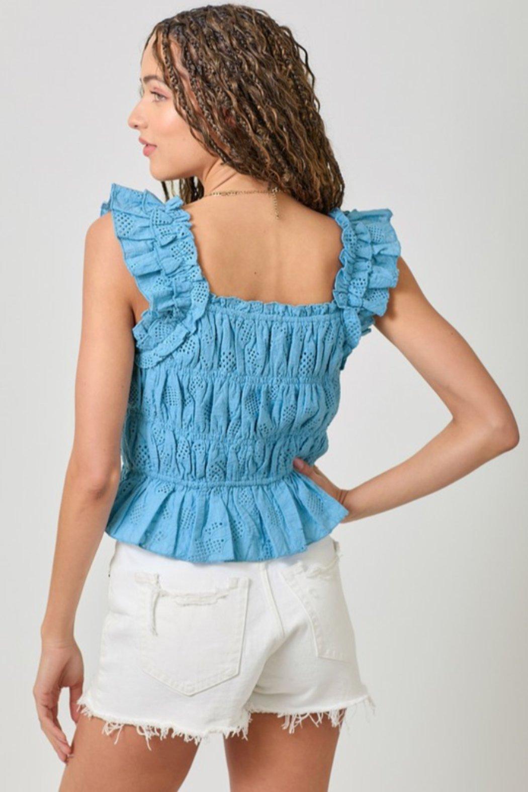 Ruffle Shoulder Ruched Top Product Image