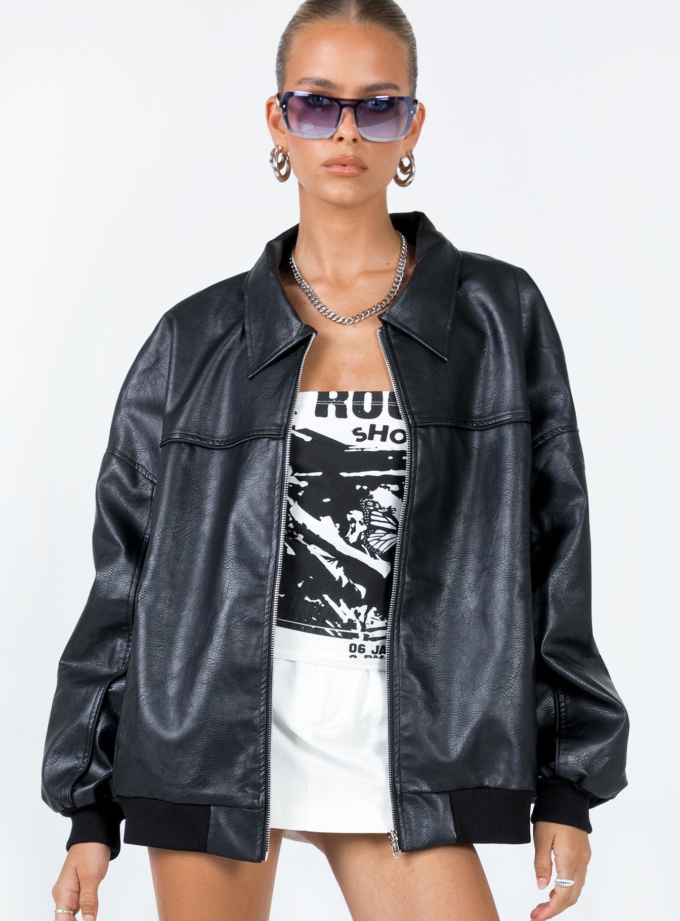 Goldsmith Faux Leather Bomber Jacket Black Product Image