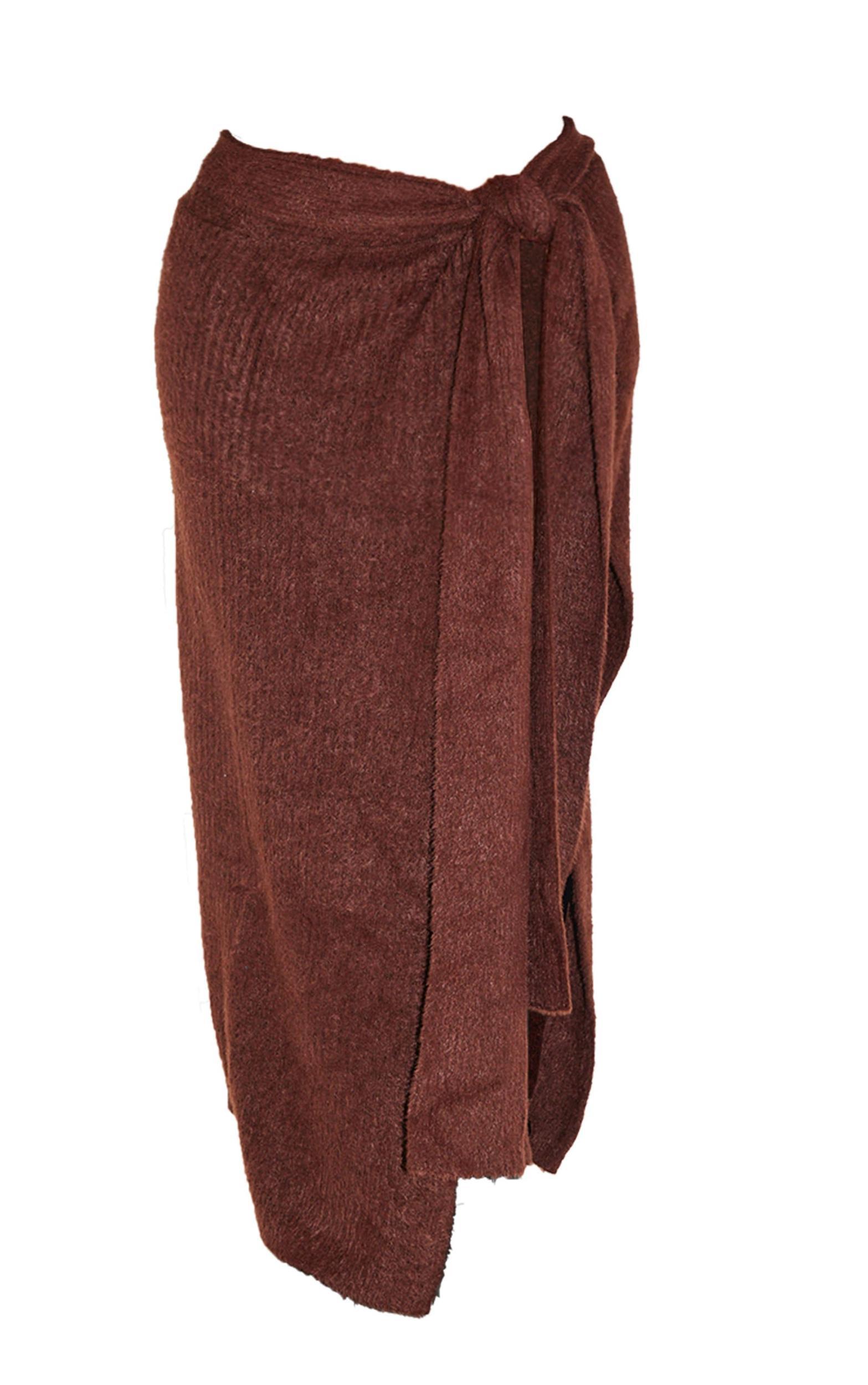 Shape Brown Knot Rib Knit Maxi Skirt Product Image