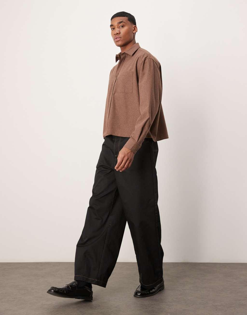 ASOS DESIGN oversized boxy shirt in brown Product Image