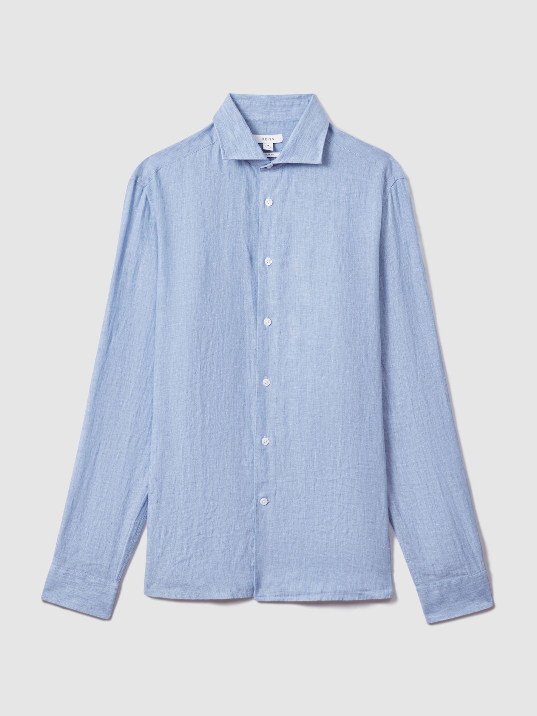 Linen Button-Through Shirt in Sky Blue Product Image
