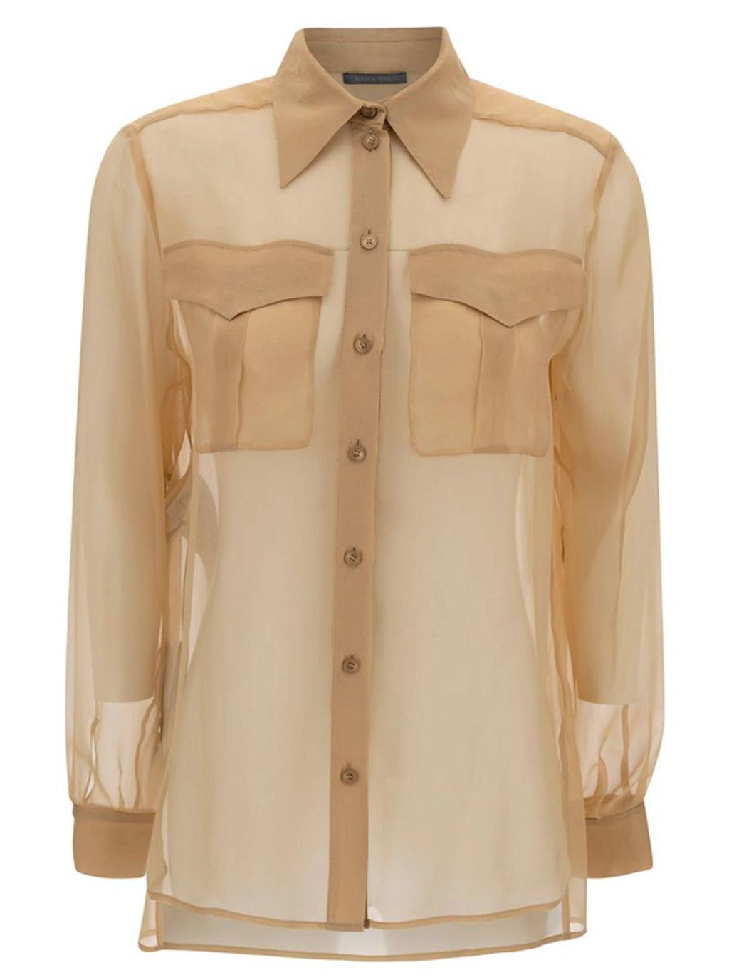 ALBERTA FERRETTI Beige Shirt With Pointed Collar And Patch Pockets In Silk Chiffon Woman Product Image