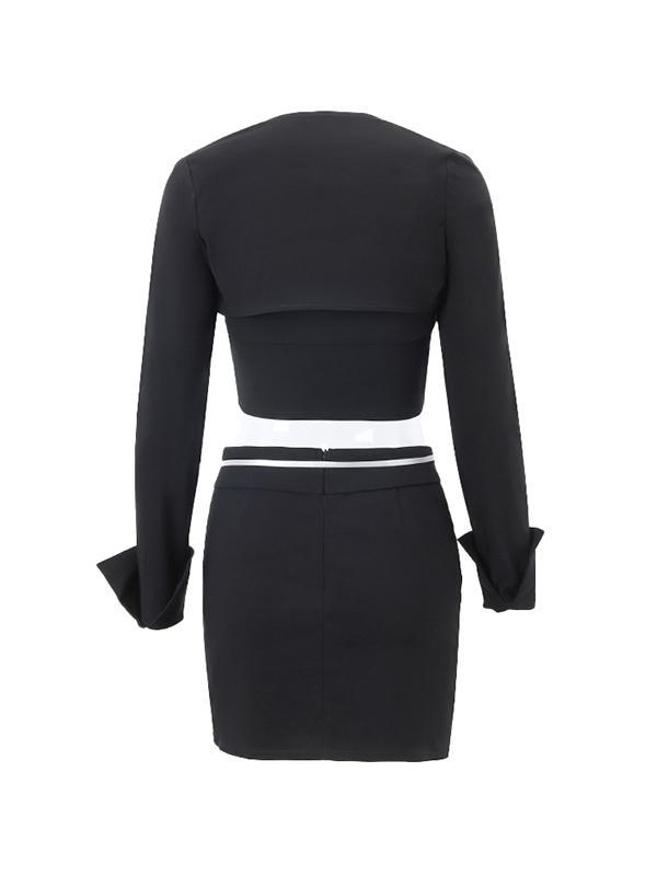 Black Button Bandeau Smock & Mini Skirt Set Product Image