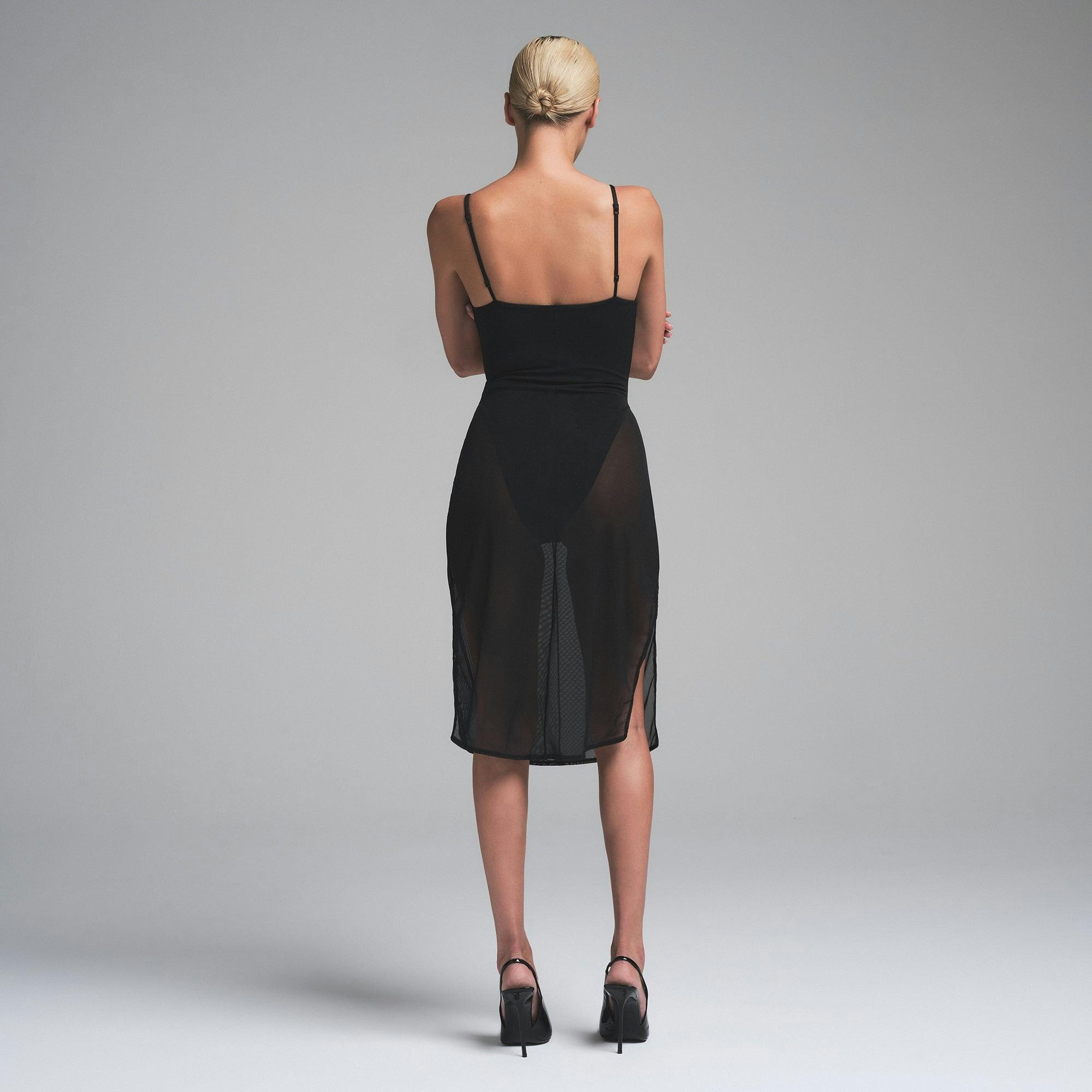 SKIMS BODY MESH PLUNGE MIDI DRESS | ONYX Product Image