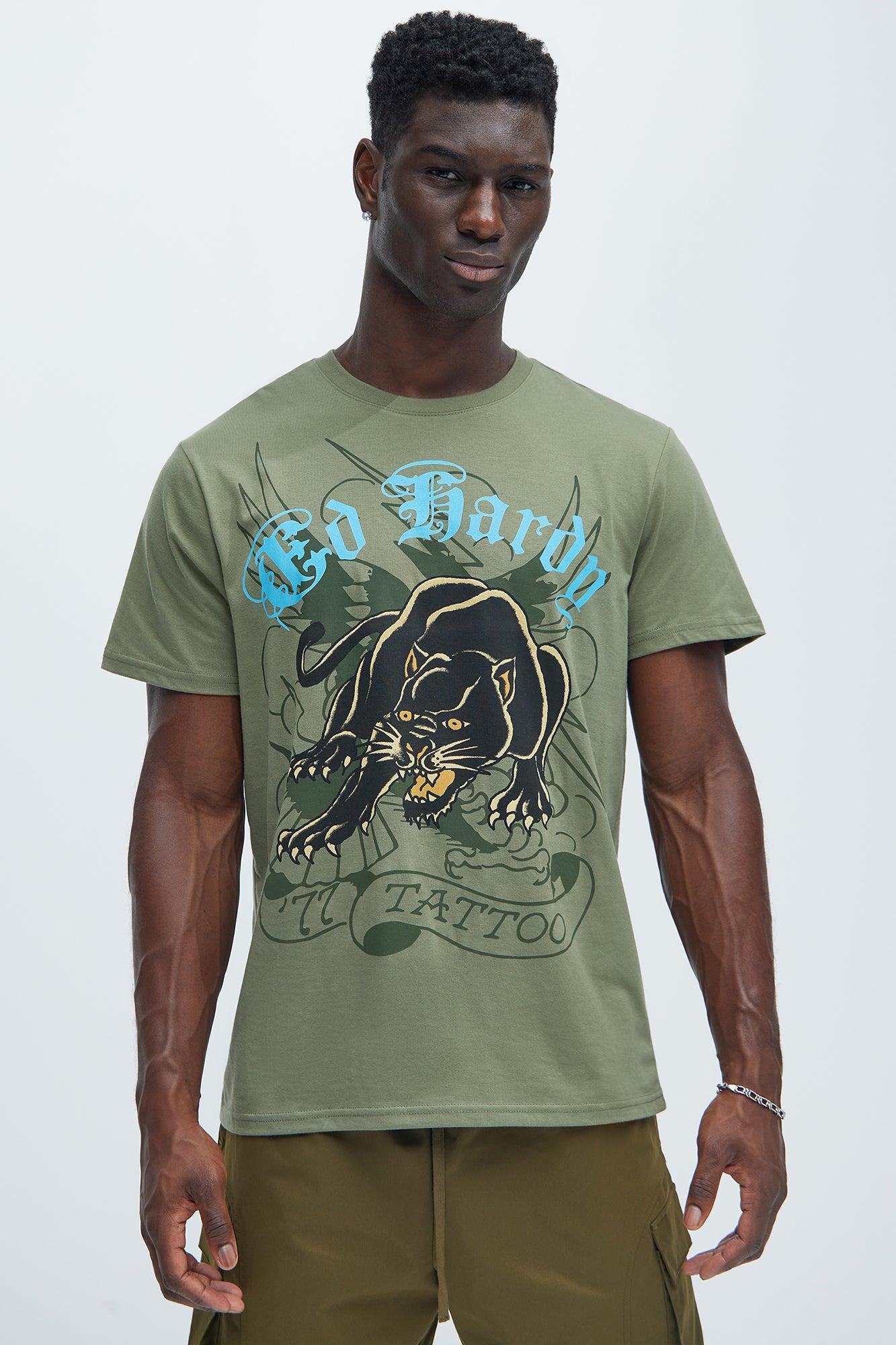 Ed Hardy Crouching Panther Tattoo Short Sleeve Tee - Olive Product Image