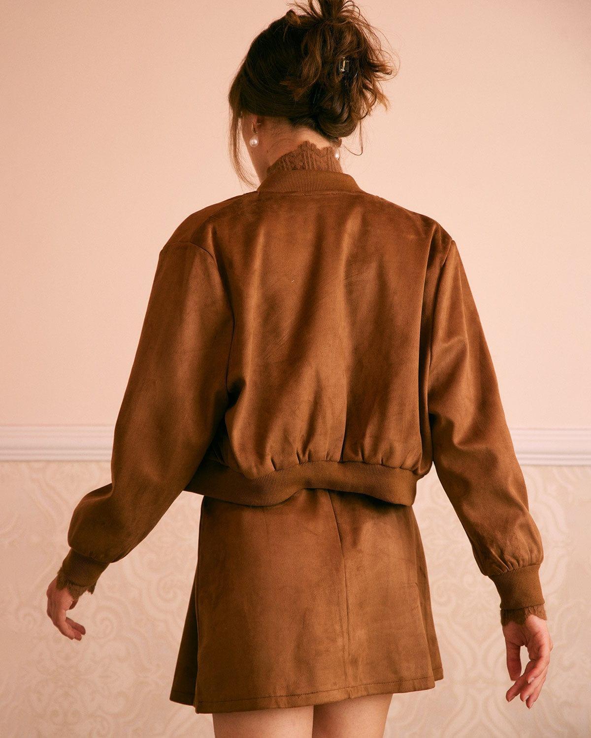 The Brown High Waisted Suede Mini Skirt Product Image