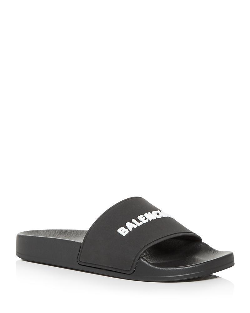 Logo Pool Slide Sandals, White Product Image