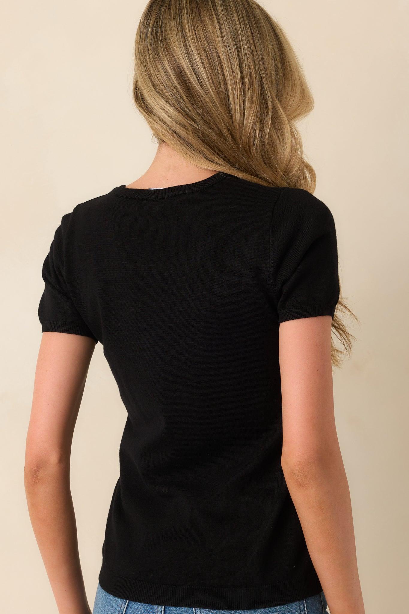 Cross Your Mind Black Short Sleeve Sweater Top Product Image