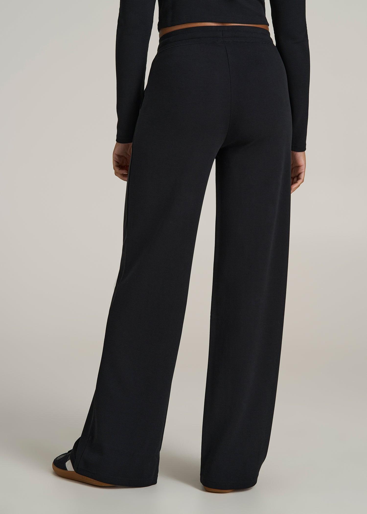 Mid-Rise Waffle Wide-Leg Pants for Tall Women in Black Female Product Image